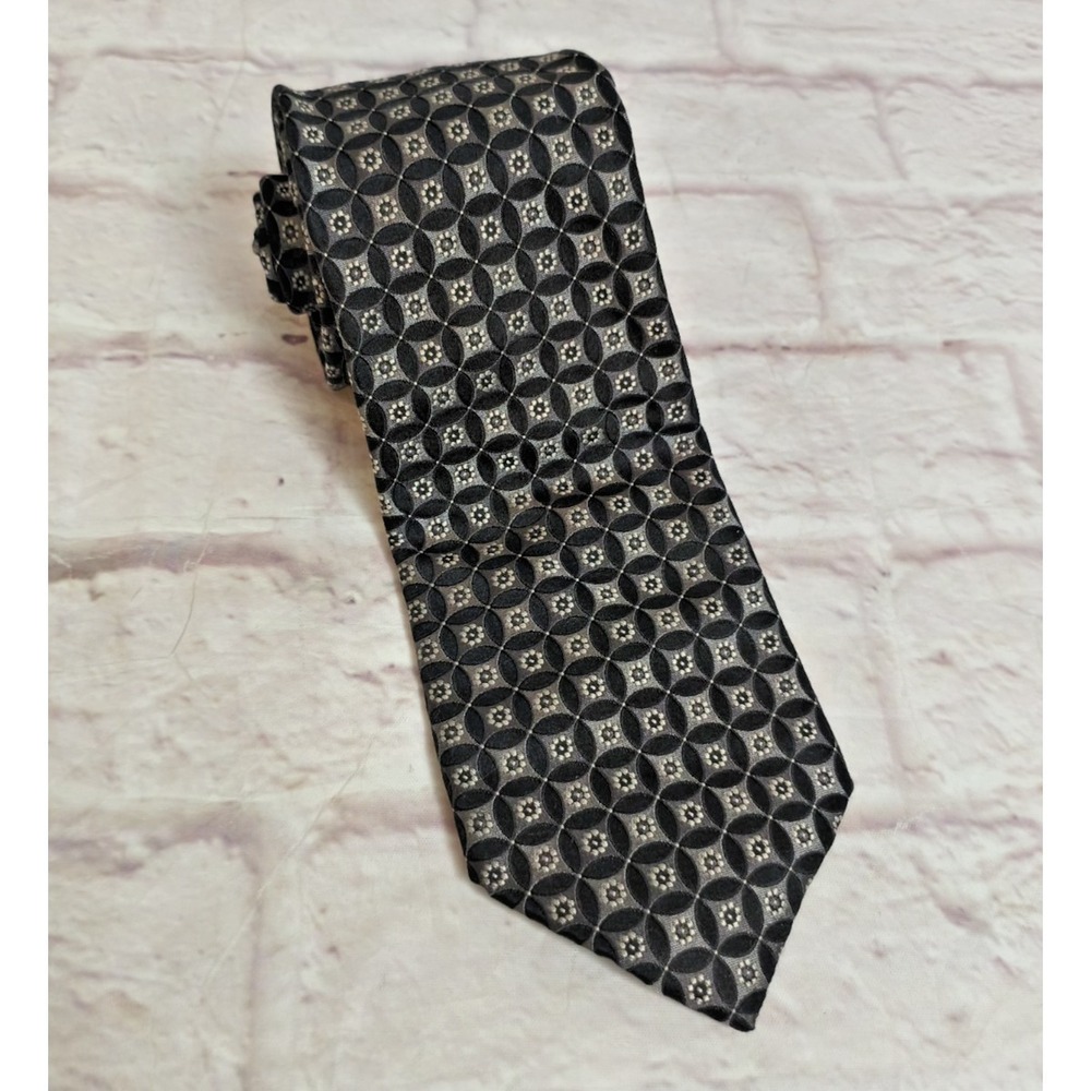 Valentino 100% Silk‎ Made in Italy Black and Silver Flower Medallion Print 58"